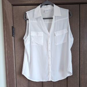 New York & Company White Sleeveless Blouse